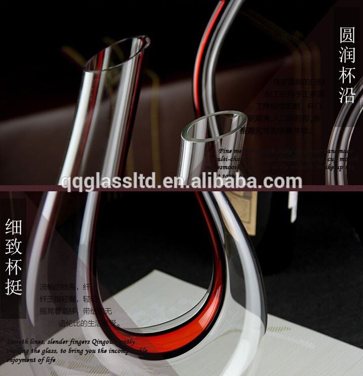 Crystal Glass U-shaped Wine Decanter with Red line / wine decanter carafe