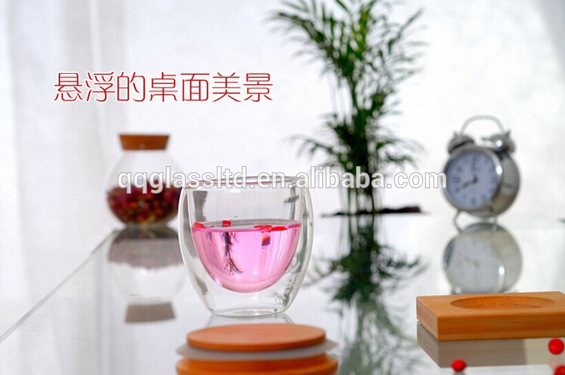 Double wall drinking glass cup with bamboo silicone cover