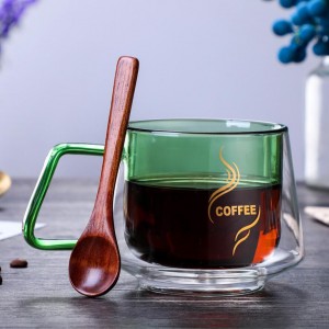 custom logo double wall glass coffee cup with handle spoon for espresso cappuccino