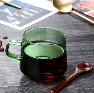 custom logo frosted glass coffee mug with handle spoon